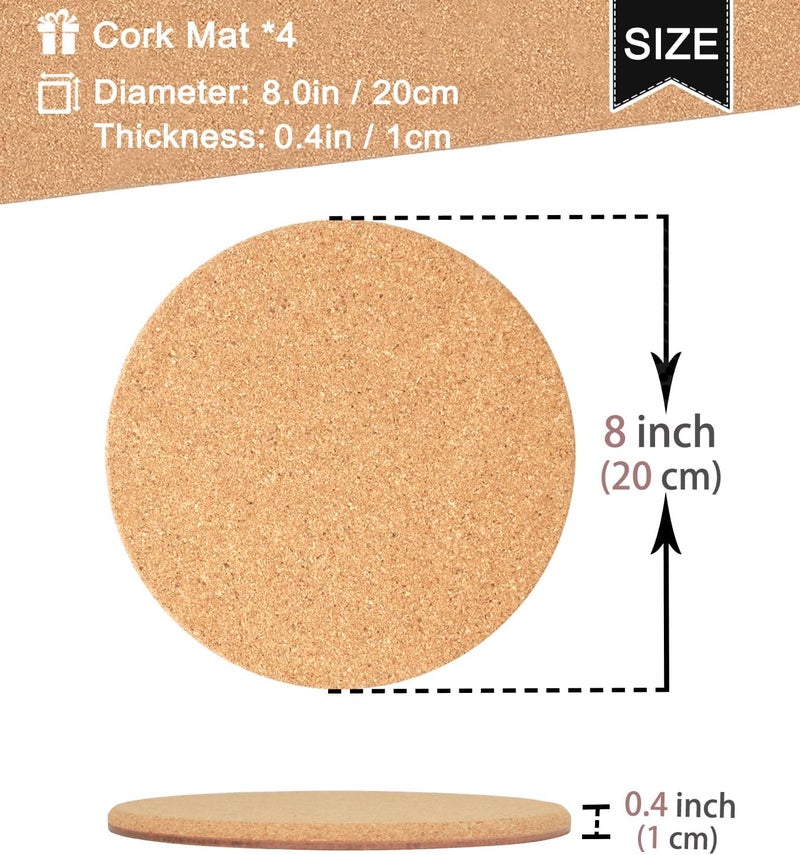 KITLAB Cork Plant Coasters, Double Layers Hard Thick Cork Planter Coaster, 8 Inch Absorbent Cork Plant Mats, Cork Trivets for Hot Dishes, Cork Plant Coasters for House Plants, 4 Pcs - Image 3